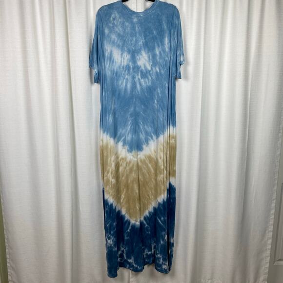 Lane Bryant Blue&Brown Tie Dye Short Sleeve Maxi Dress Sz.22/24 - Picture 7 of 12